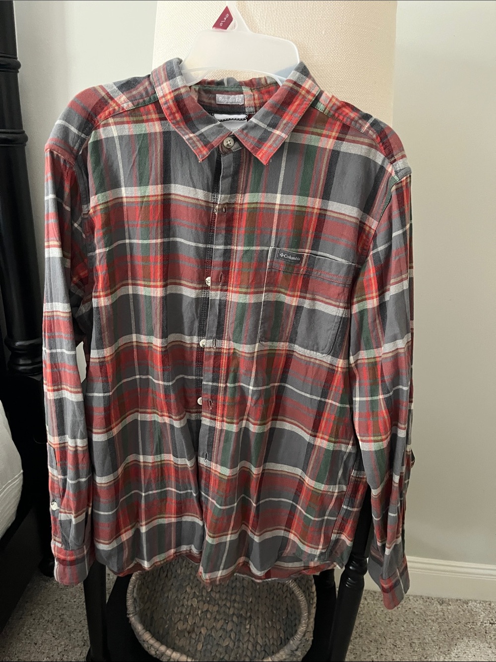 Columbia Red Gray Green Plaid Button-Down Shirt